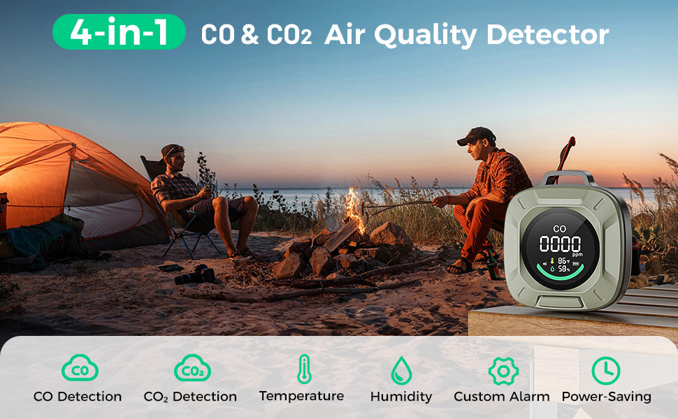 Portable 4-in-1 Carbon Monoxide and Carbon Dioxide Detector（green）