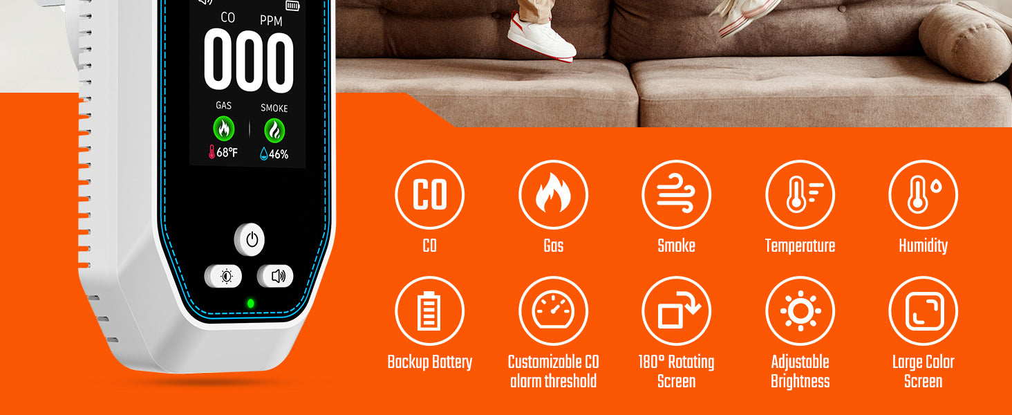 2 Packs 5 in 1 Carbon Monoxide Detectors