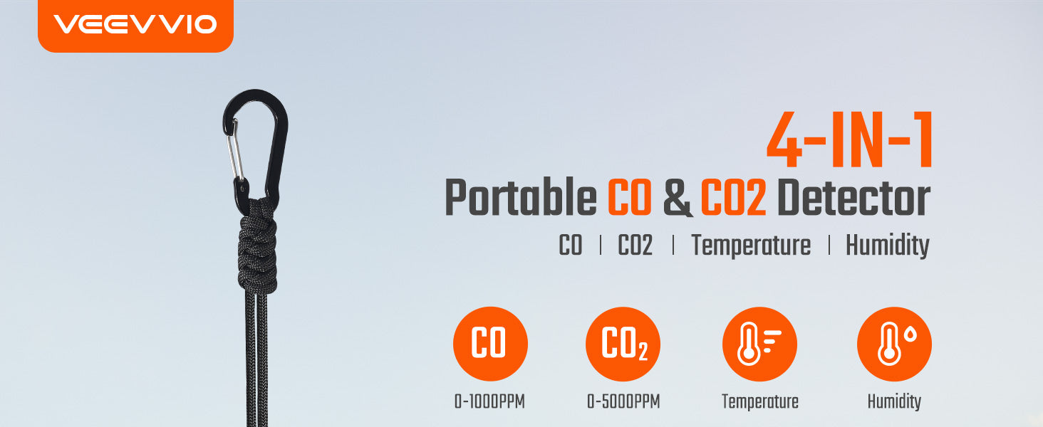 Portable 4-in-1 Carbon Monoxide and Carbon Dioxide Detector（orange）