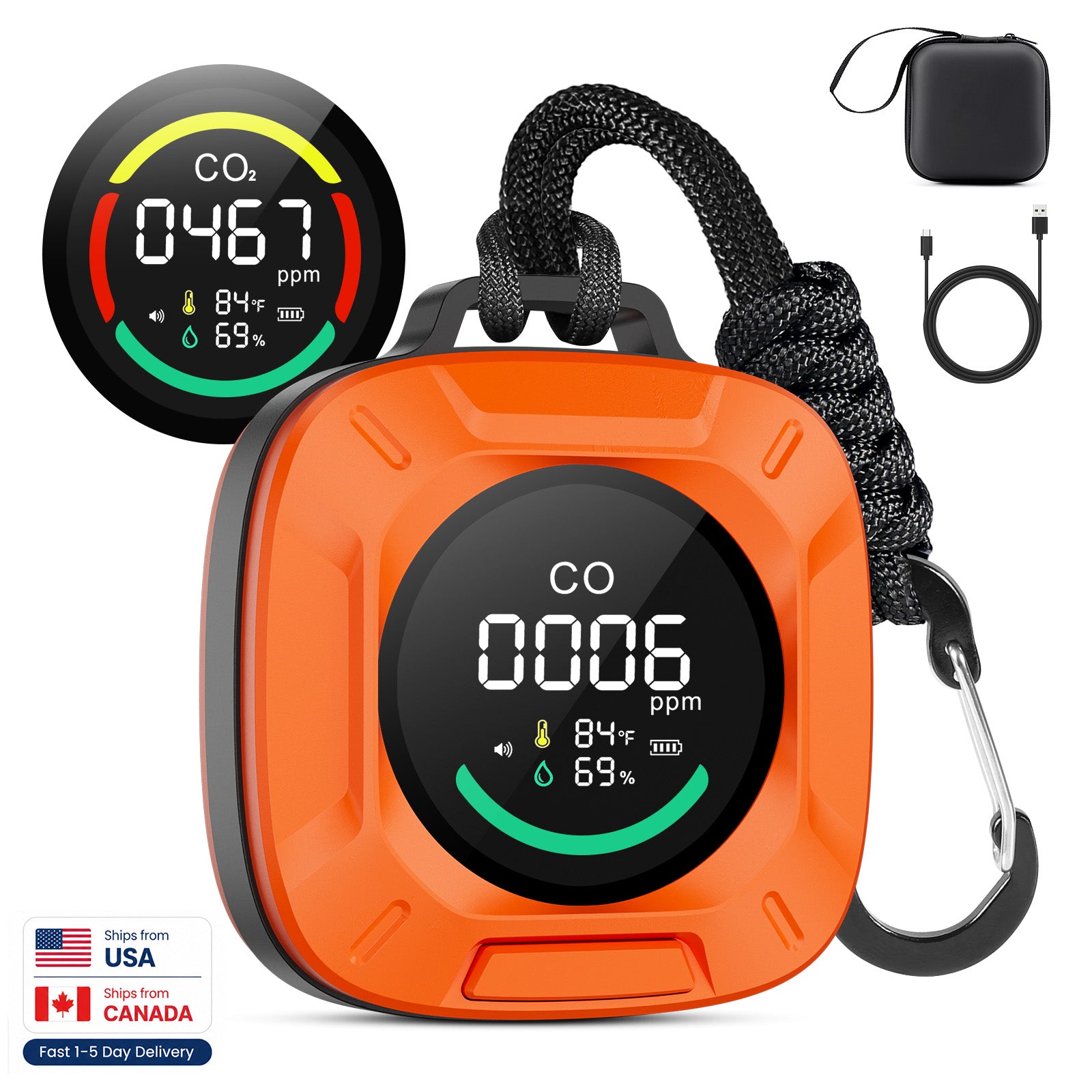 Portable 4-in-1 Carbon Monoxide and Carbon Dioxide Detector（orange）