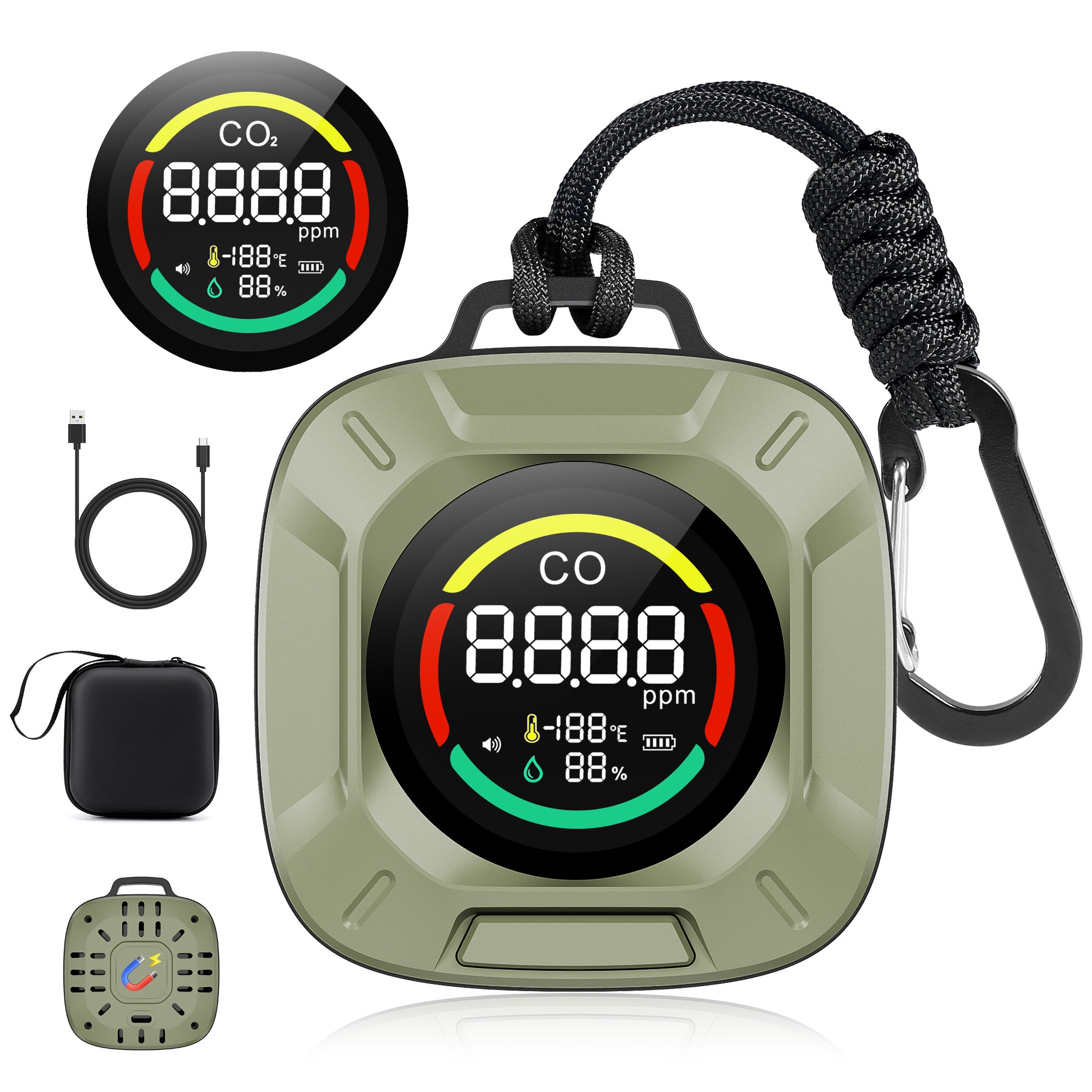 Portable 4-in-1 Carbon Monoxide and Carbon Dioxide Detector（green）