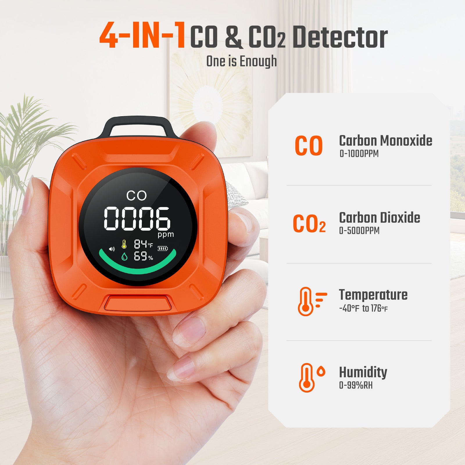Portable 4-in-1 Carbon Monoxide and Carbon Dioxide Detector（orange）