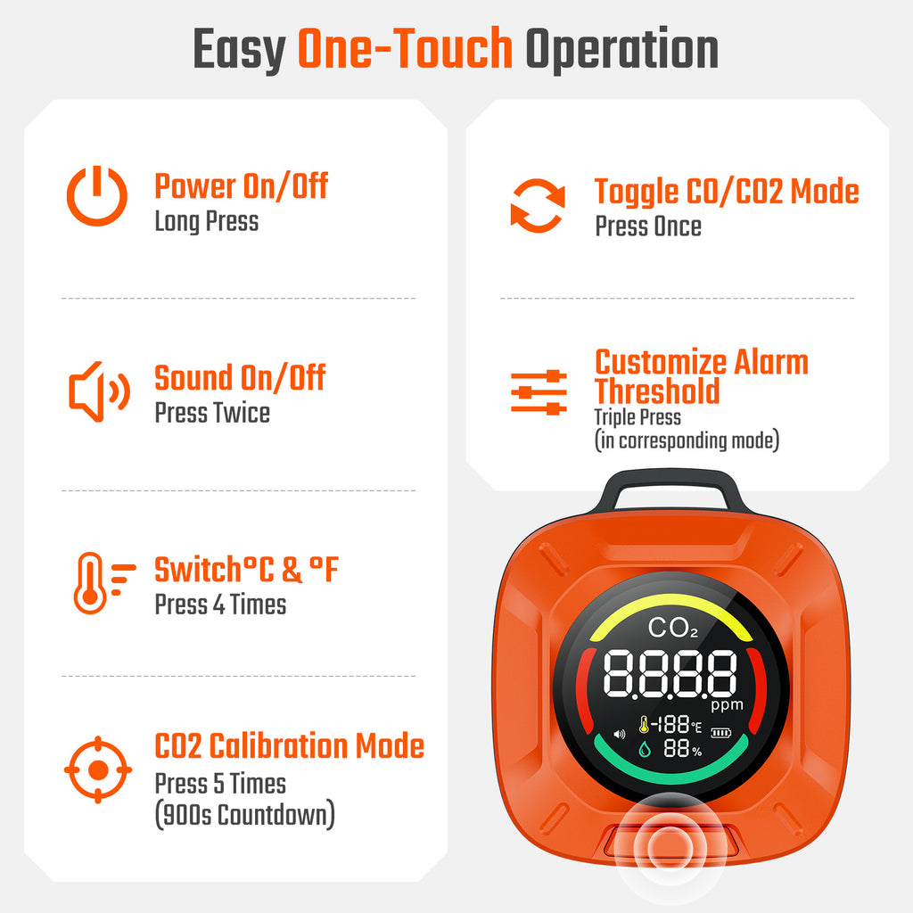 Portable 4-in-1 Carbon Monoxide and Carbon Dioxide Detector（orange）