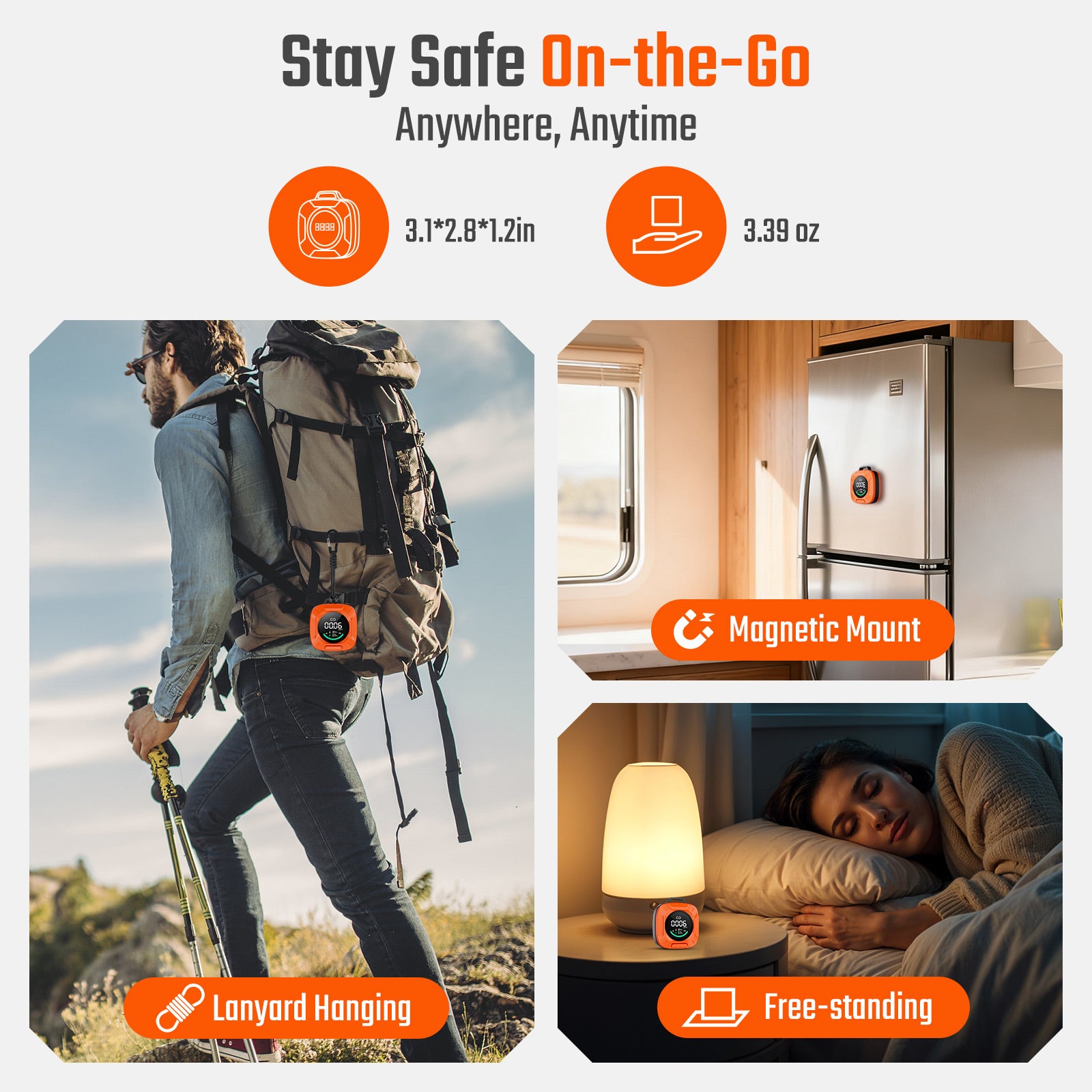 Portable 4-in-1 Carbon Monoxide and Carbon Dioxide Detector（orange）