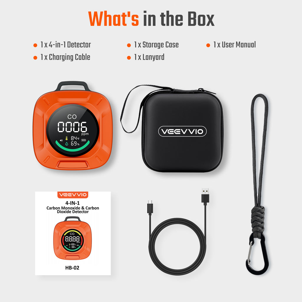 Portable 4-in-1 Carbon Monoxide and Carbon Dioxide Detector（orange）