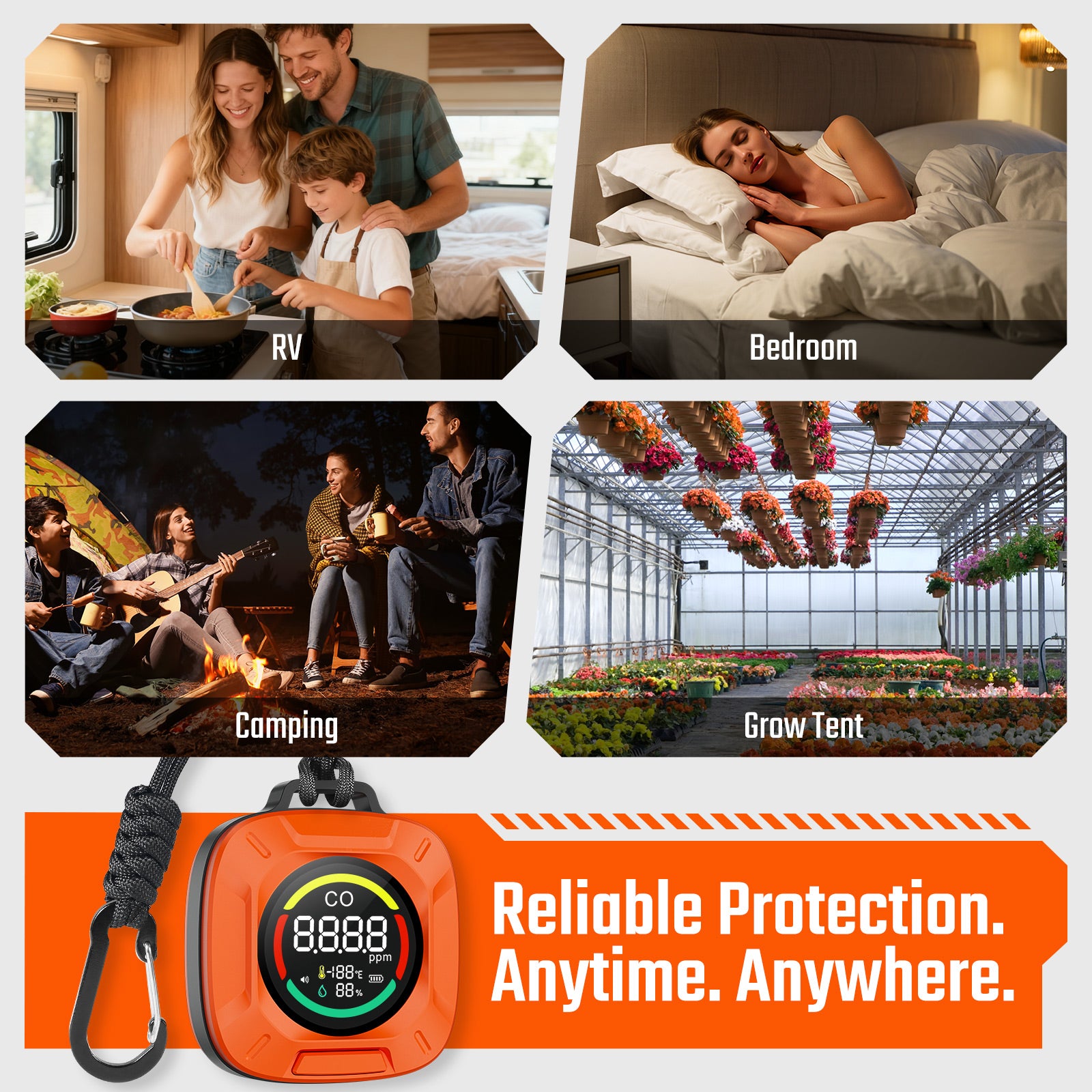 Portable 4-in-1 Carbon Monoxide and Carbon Dioxide Detector（orange）