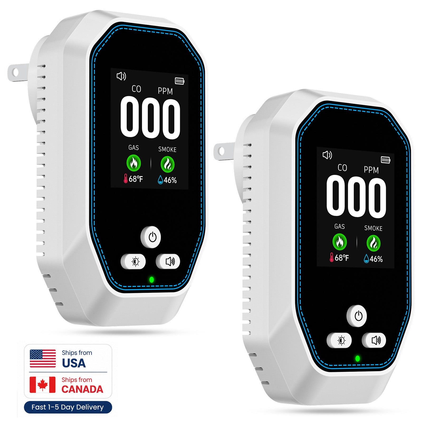 2 Packs 5 in 1 Carbon Monoxide Detectors